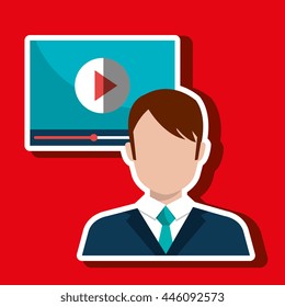 man  with  media player template isolated icon design, vector illustration  graphic 
