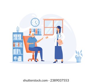  Man in a Medical Consultation with a Geriatrician Doctor Prioritizing Senior Health and Well being.  flat vector modern illustration 