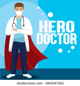 Man Medical Doctor hero with cape blue - Vector