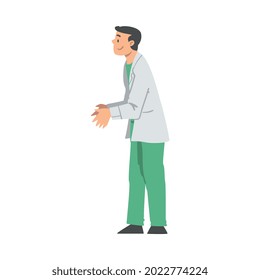 Man Medical Doctor or Physician in White Coat Working at Hospital Vector Illustration