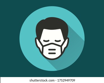 Man in medical face mask icon. Simple illustration with long shadow isolated for graphic and web design.