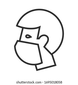 Hombre con mascarilla médica. Icono del vector. 