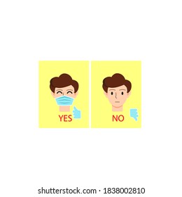 Man in medical face protection mask. No entry without mask. Vector illustration