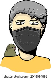 Man in medical face protection mask. Vector icon of depressed and tired people wearing protective surgical mask. illustration for concepts of disease, sickness, allergies, pollution