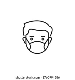 Man In Medical Facemask Line Icon. Prevent The Spread Of COVID-19. Vector Illustration