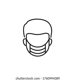 Man in medical facemask line icon. Prevent the spread of COVID-19. Vector illustration