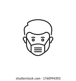 Man in medical facemask line icon. Prevent the spread of COVID-19. Vector illustration