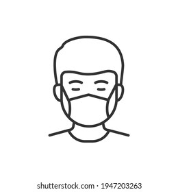 Man in medical facemask line icon isolated on white background. Vector illustration