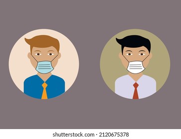 Man in medical mask against viruses. Icon in flat style. man in a mask