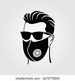 Man in a medical mask. Face mask icon. Vector illustration.