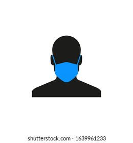 Man with medical mask icon. Man with protective mask sign. Vector. Flat design.