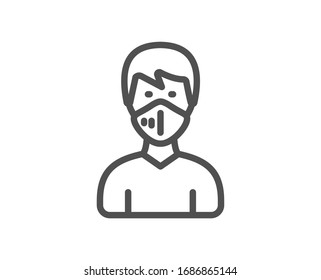 Man With Medical Mask Line Icon. Safety Breathing Respiratory Mask Sign. Coronavirus Face Protection Symbol. Quality Design Element. Editable Stroke. Linear Style Medical Respirator Icon. Vector