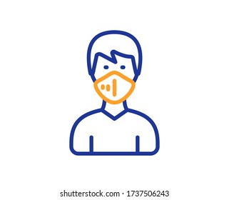 Man with medical mask line icon. Safety breathing respiratory mask sign. Coronavirus face protection symbol. Colorful thin line outline concept. Linear style medical mask icon. Editable stroke. Vector