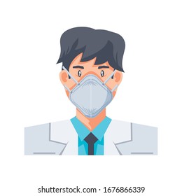 man with medical mask on white background vector illustration design