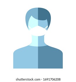 Man with medical mask sign, blue isolated on white background, vector illustration.