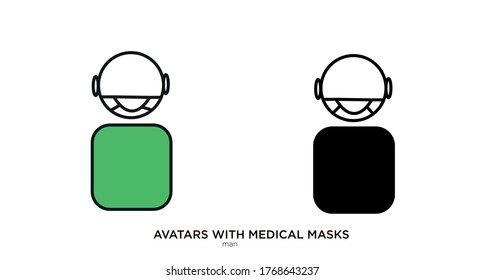 Man with medical mask vector illustration lineal color and filled design