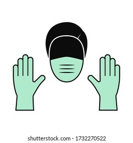 A man in a medical protective mask and gloves. Vector stock icon on a white background. Concept of prevention of the spread of coronavirus (COVID-19)