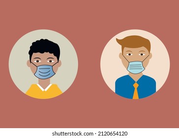 Man in medical protective mask. Human faces in masks. Healthy lifestyle, medicine, protection, epidemic, healthcare concept