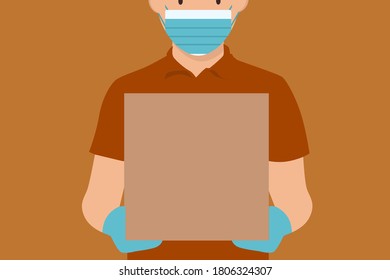 

Man in medical rubber gloves and mask. Fast delivery. Quarantine