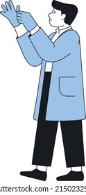 Man in medical uniform put on gloves. Doctor ready for procedure