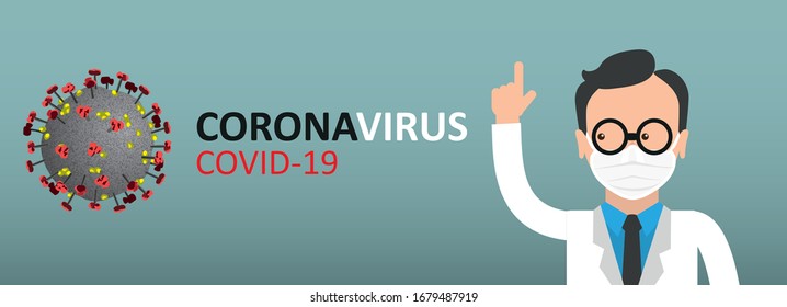 Man with a medicine mask and corona viruses in the air. Eps 10 vector file.