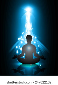 man meditate abstract blue radius background, yoga.