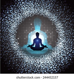man meditate abstract dark black radius background, yoga.