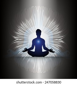 man meditate abstract dark black radius background, yoga.