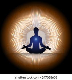 man meditate abstract dark brown radius background, yoga.