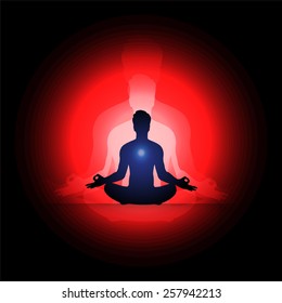 man meditate abstract dark red black radius background, yoga.