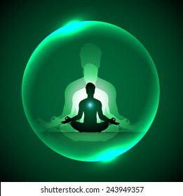 man meditate abstract green marble background, yoga.