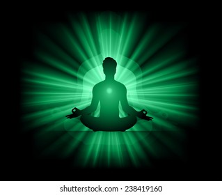 man meditate abstract green radius abstract background, yoga. 