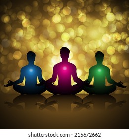 man meditate abstract lights elements vector background, yoga.