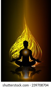 man meditate abstract orange radius background, yoga.