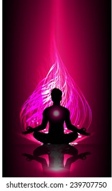 man meditate abstract pink radius background, yoga.