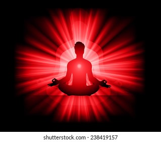 man meditate abstract red radius abstract background, yoga. 