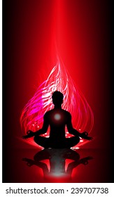man meditate abstract red radius background, yoga.