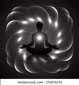 man meditate black abstract radius background, yoga. 