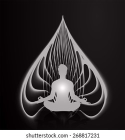 man meditate black fire abstract radius background, yoga.