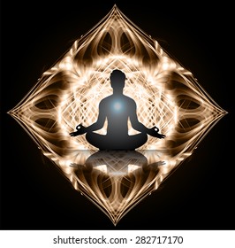 man meditate brown abstract background, yoga.