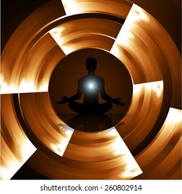man meditate brown abstract lighting effects background, yoga.