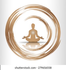 man meditate brown circle abstract background, yoga.