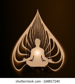 man meditate brown fire abstract radius background, yoga.