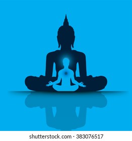 man meditate buddha blue background, yoga
