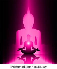 man meditate buddha dark pink background, yoga