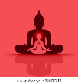 man meditate buddha red background, yoga