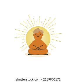 A man meditate to calming the mind and clearing the brain and refreshing. cartoon illustration vector on white background. Mental health concept idea.