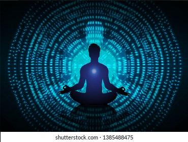 man meditate dark black abstract background, yoga. ray. beam. Buddhist Hindu meditation.