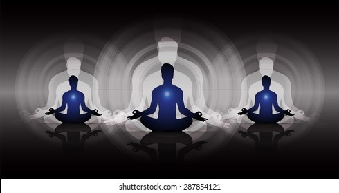 man meditate dark black abstract circle background, yoga. beam. ray