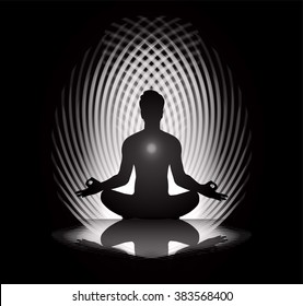 man meditate dark black abstract background, yoga.